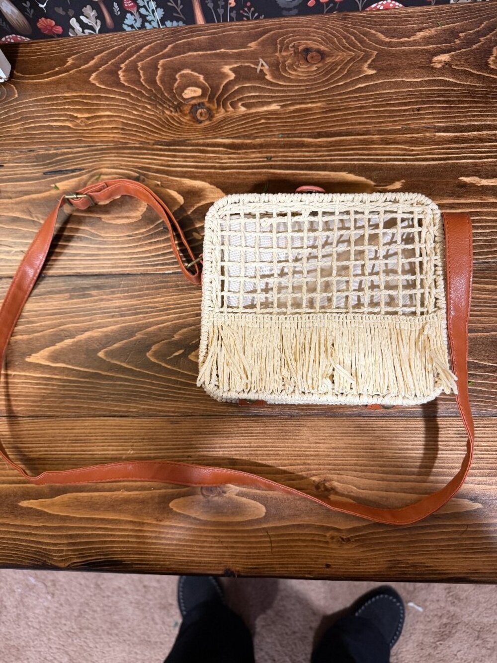 Garden Belle Shop Woven Straw Crossbody Bag with Fringe • NWOT